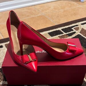 Salvatore Ferragamo Red Friuli70 3in Patent Leather Heels